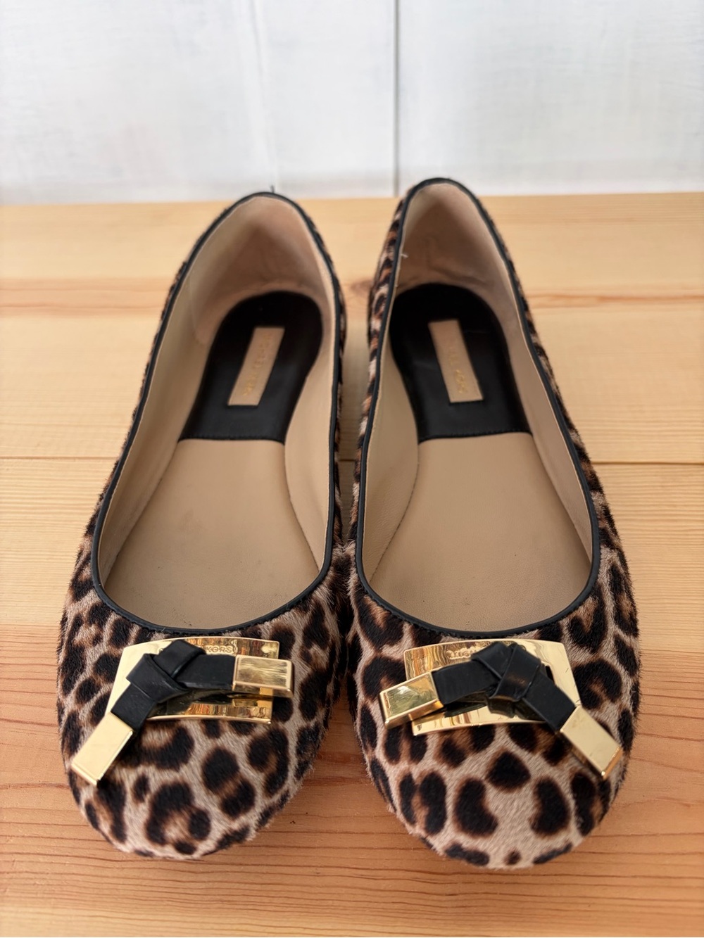 Michael Kors Leopard-Print Ballet Flats with Gold Hardware